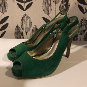 Nine West Green suede sling backs